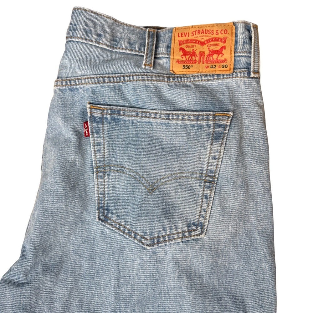 Levi's 550 Mens Baggy Relaxed Fit Jeans 42x30 (42x29) Light Wash Denim Grunge
